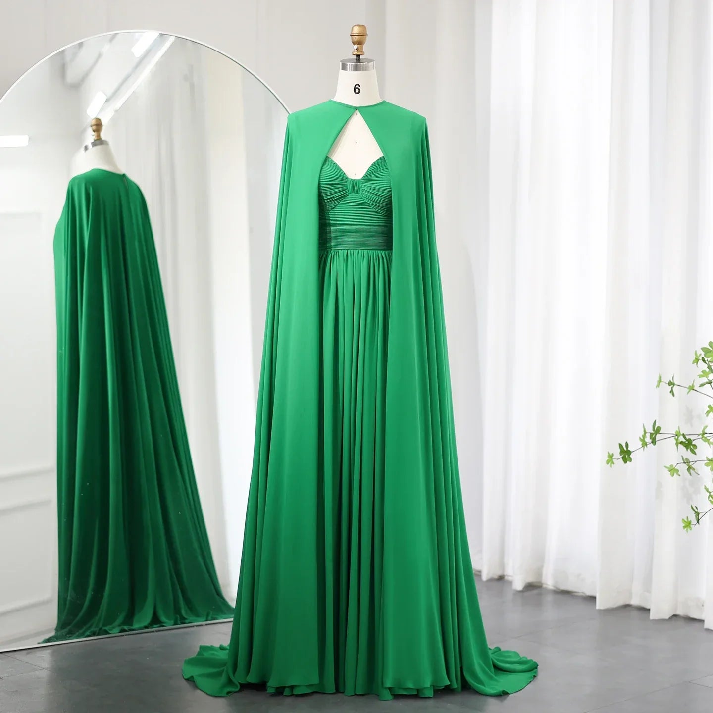 Elegant Purple Chiffon Evening Dress with Cape