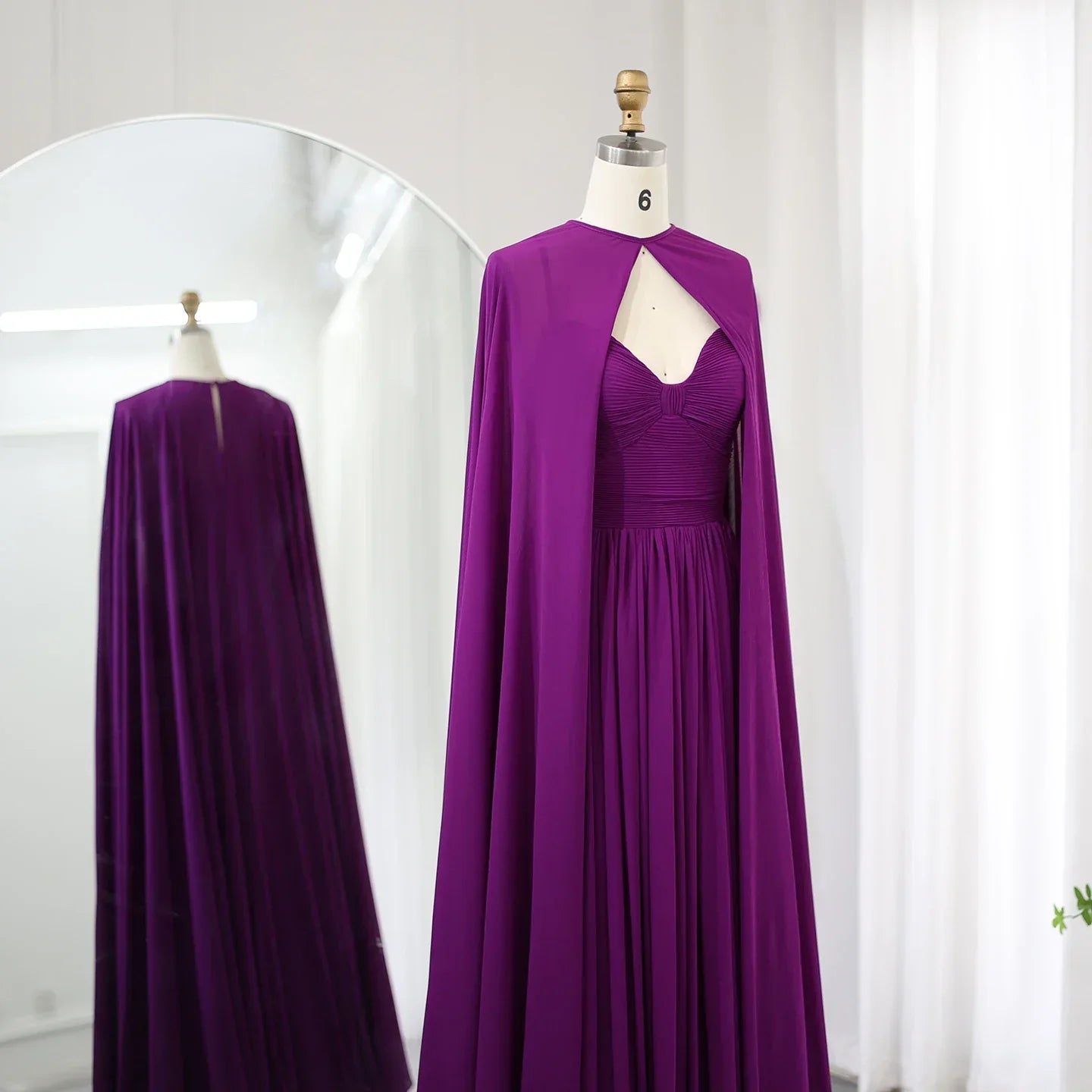 Elegant Purple Chiffon Evening Dress with Cape