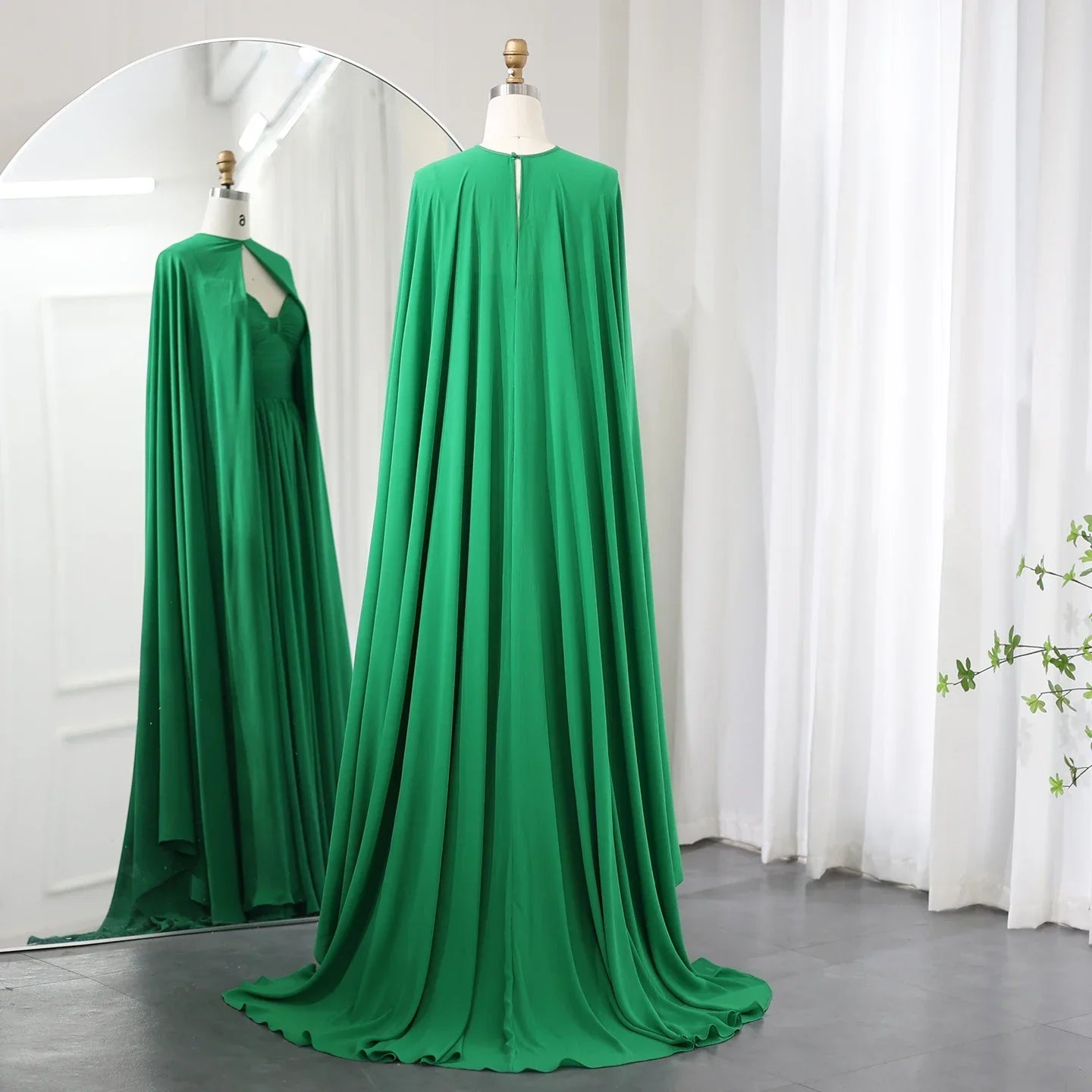 Elegant Purple Chiffon Evening Dress with Cape