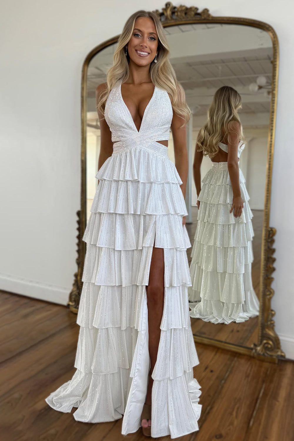 Luxurious Sparkly Mermaid Prom Dress with High Slit