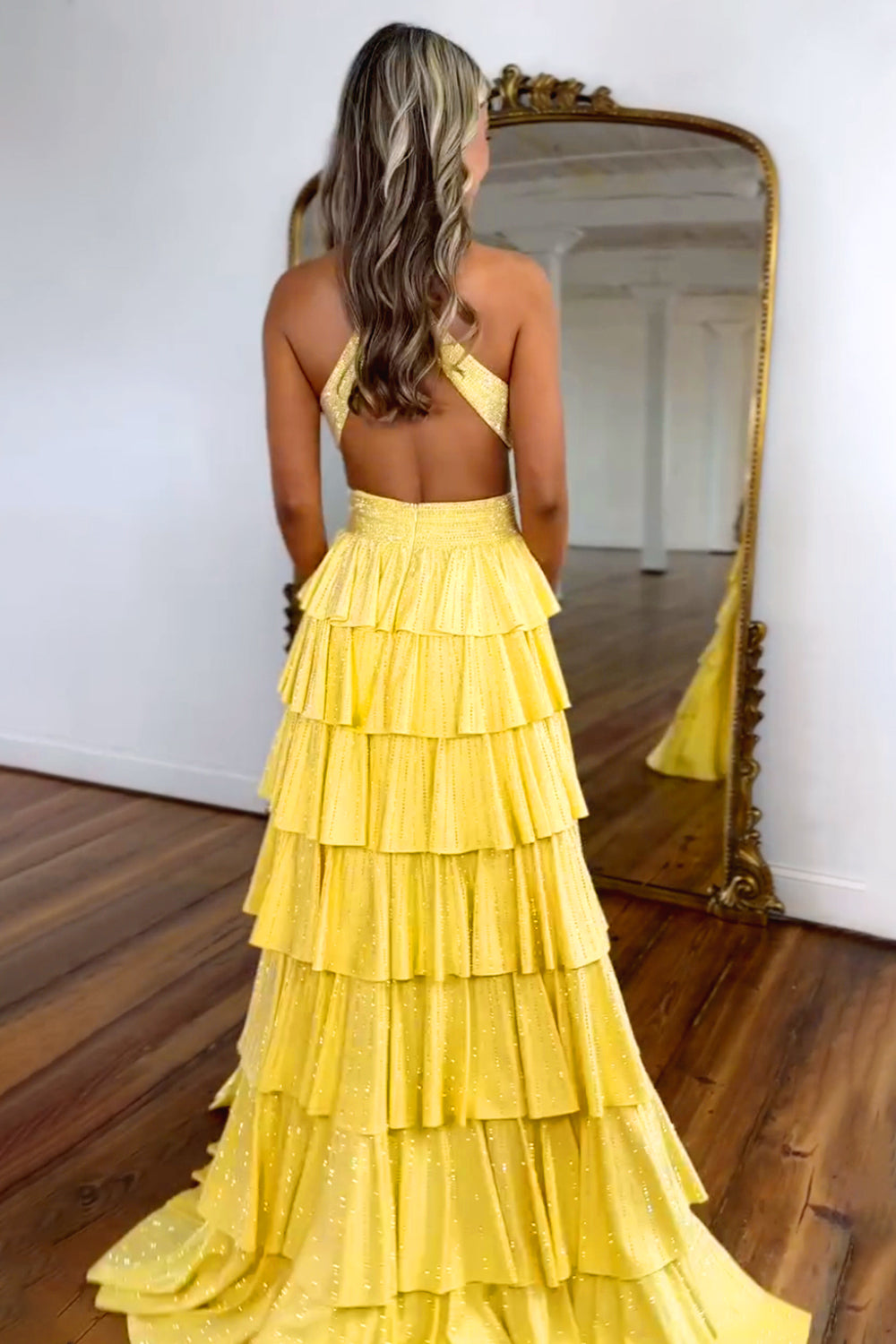 Luxurious Sparkly Mermaid Prom Dress with High Slit