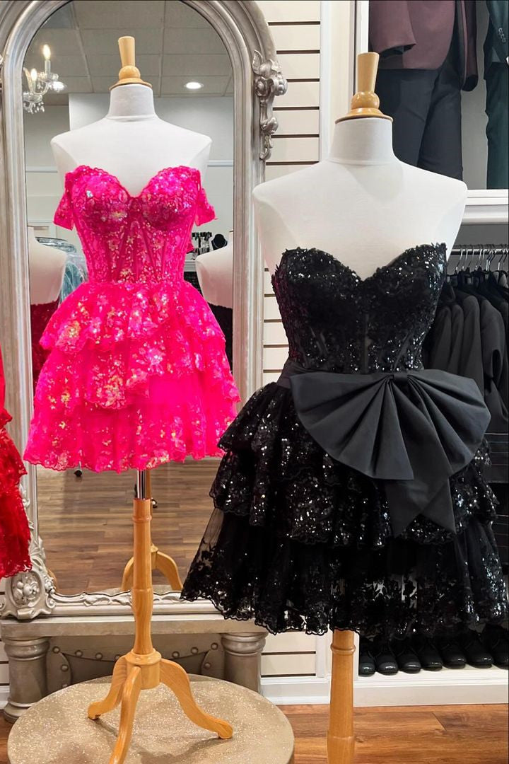 Sparkly Red Sweetheart Tiered Homecoming Dress With Sequin