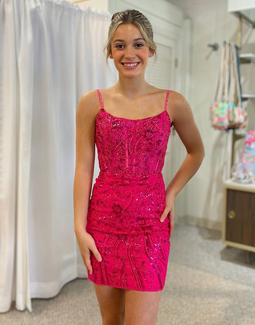Gorgeous Lace Up Tight Glitter Homecoming Dress