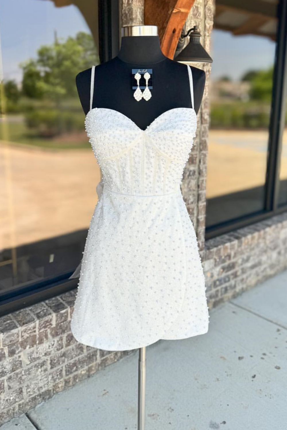 White Bodycon Short Homecoming Dress With Pearls