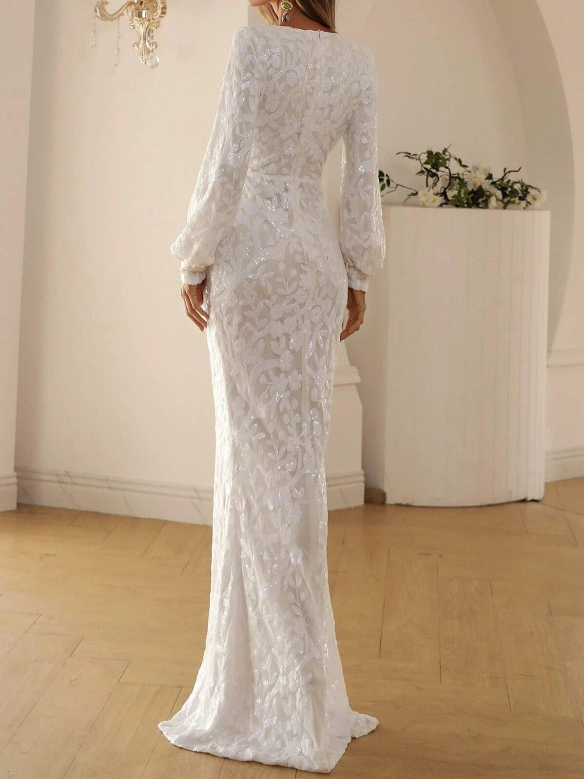 V-neck Split Sequin Wedding Guest Dress