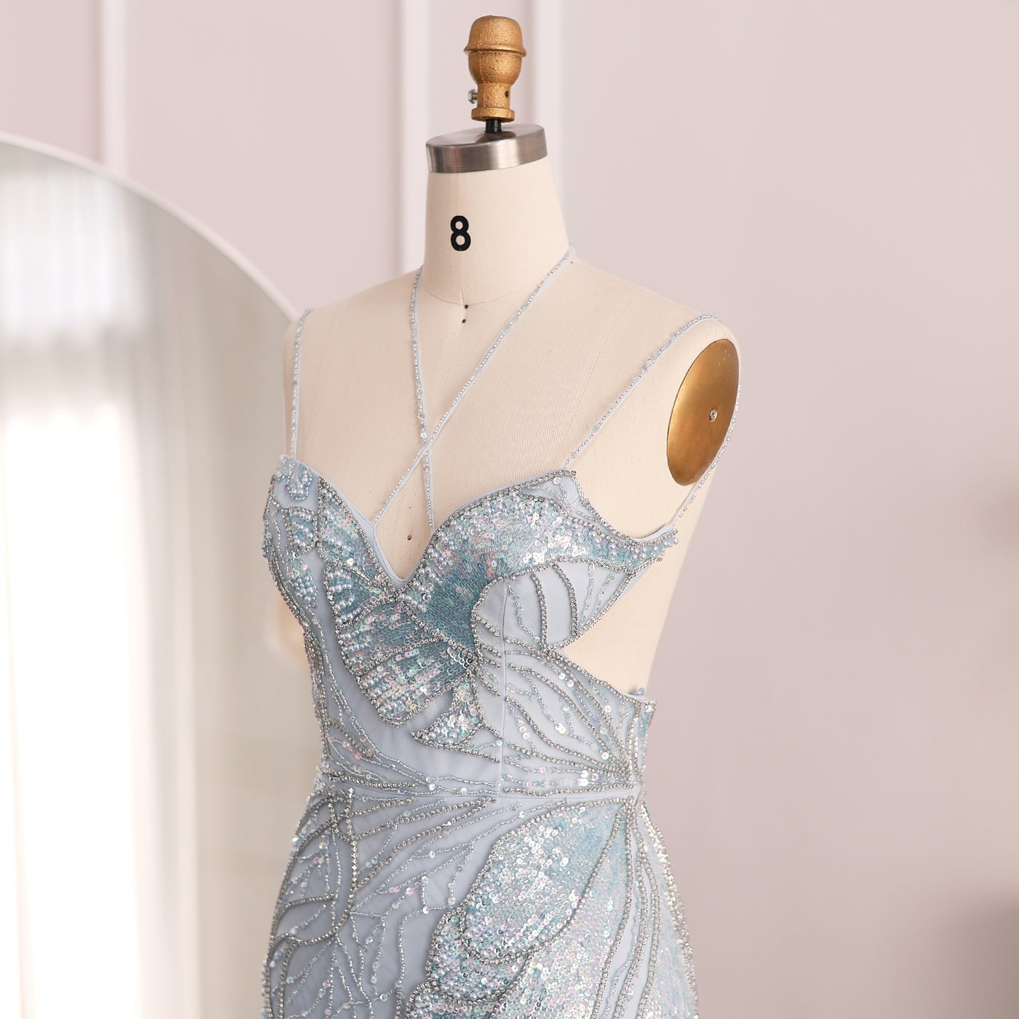 Luxury Pink Evening Dress with Feathers Scarf