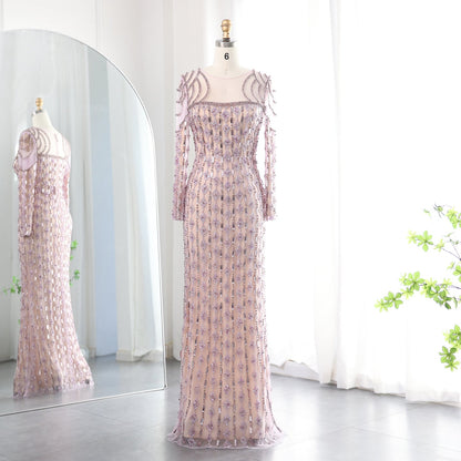 Luxury Sage Green Long Sleeves Mermaid Evening Dress