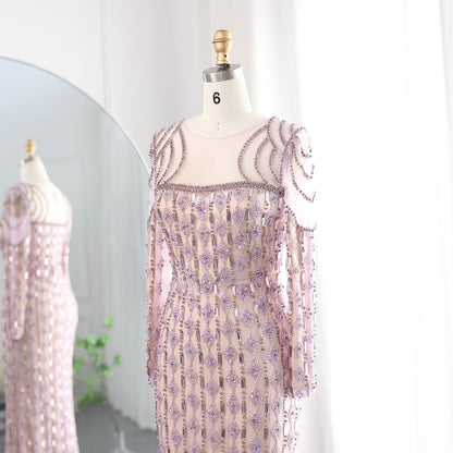 Luxury Sage Green Long Sleeves Mermaid Evening Dress