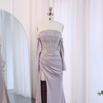 Luxury White Scalloped Evening Dress with High Slit