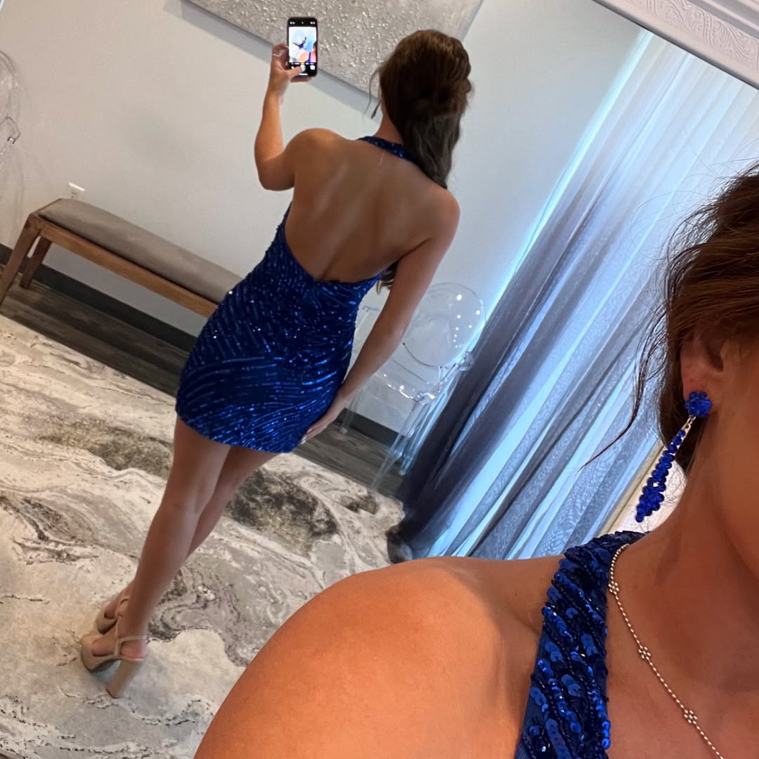 Bling Sheath Royal Blue Sequins Homecoming Dress