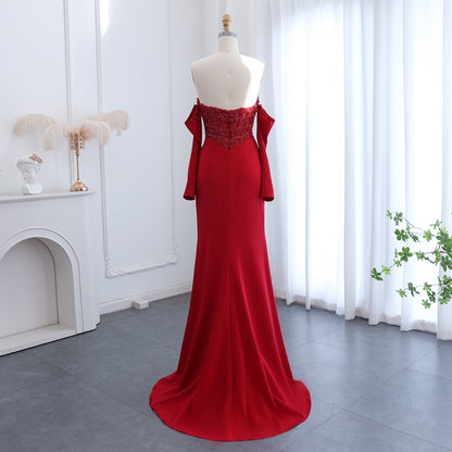 Luxury White Scalloped Evening Dress with High Slit