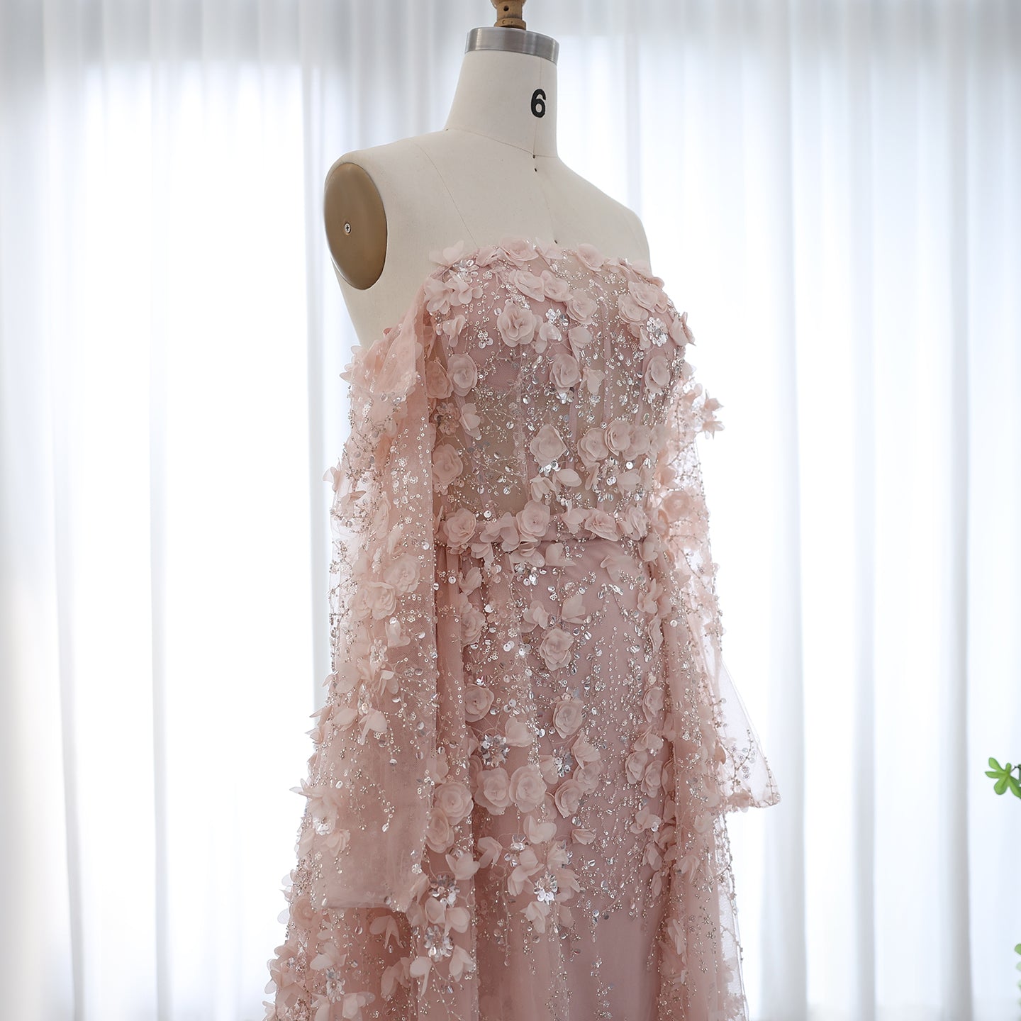 Elegant 3D Flowers Pink Evening Dress with Overskirt