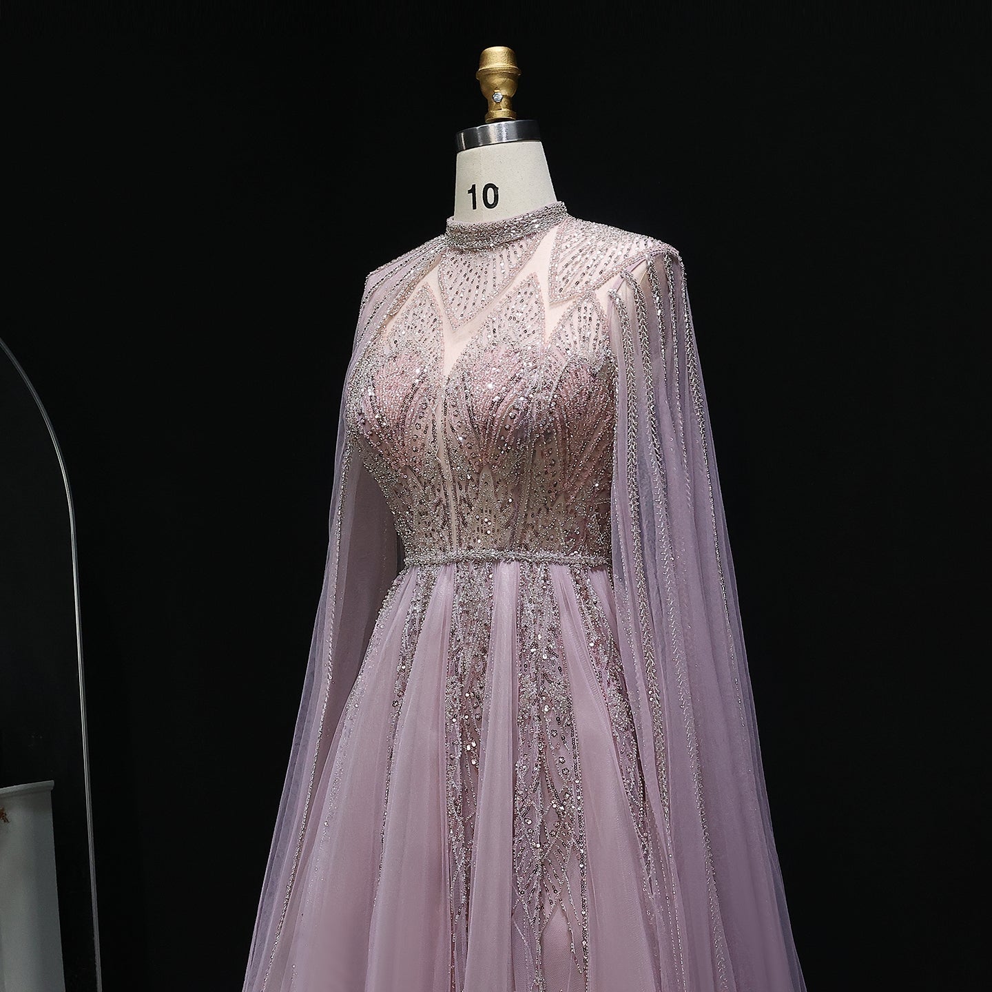 Luxury Pink Evening Dress with Cape Sleeves