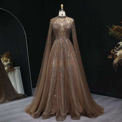 Luxury Pink Evening Dress with Cape Sleeves