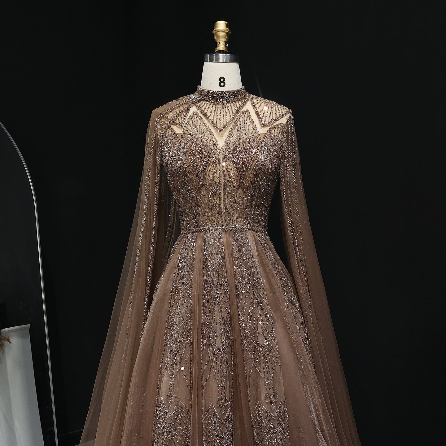 Luxury Pink Evening Dress with Cape Sleeves