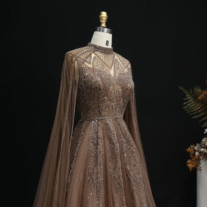 Luxury Pink Evening Dress with Cape Sleeves