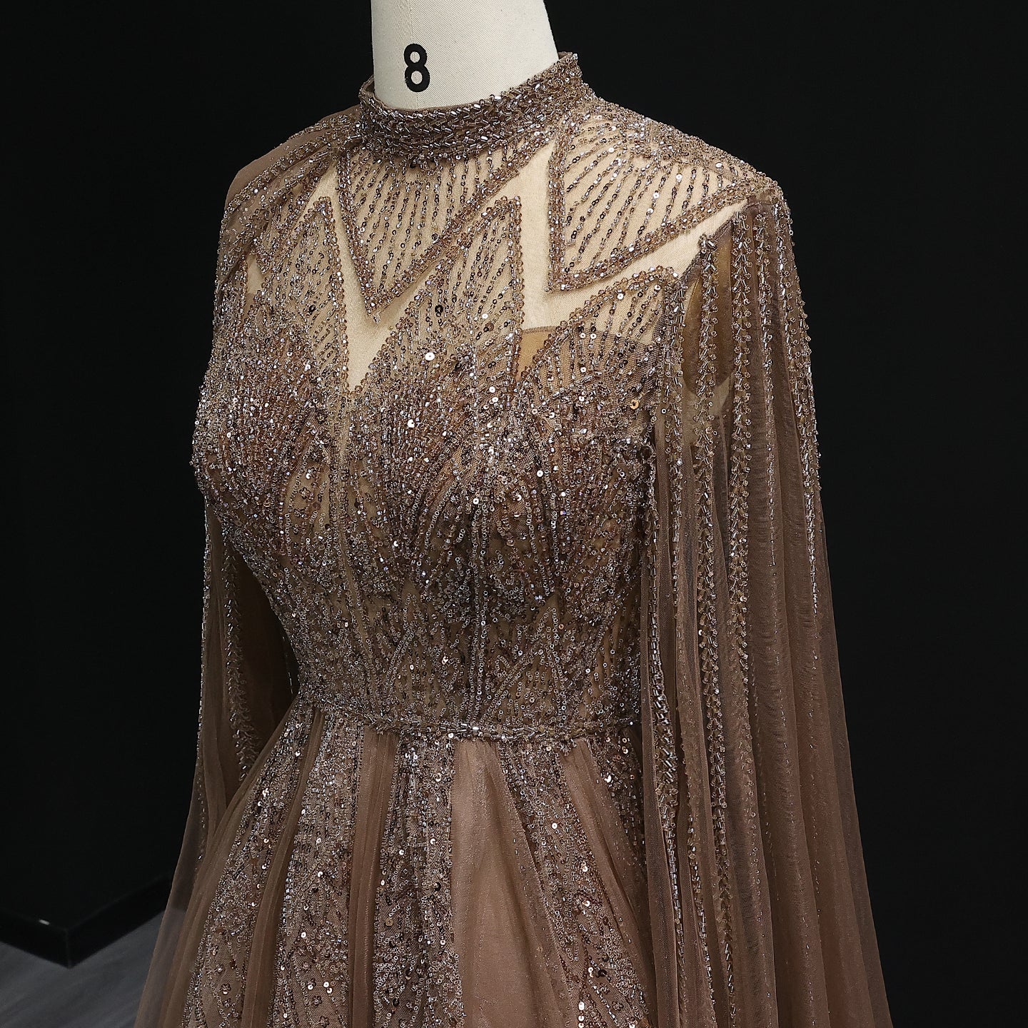 Luxury Pink Evening Dress with Cape Sleeves