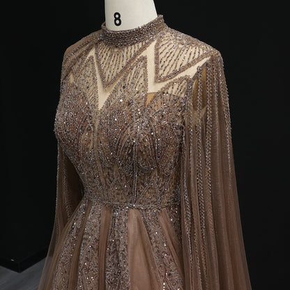 Luxury Pink Evening Dress with Cape Sleeves