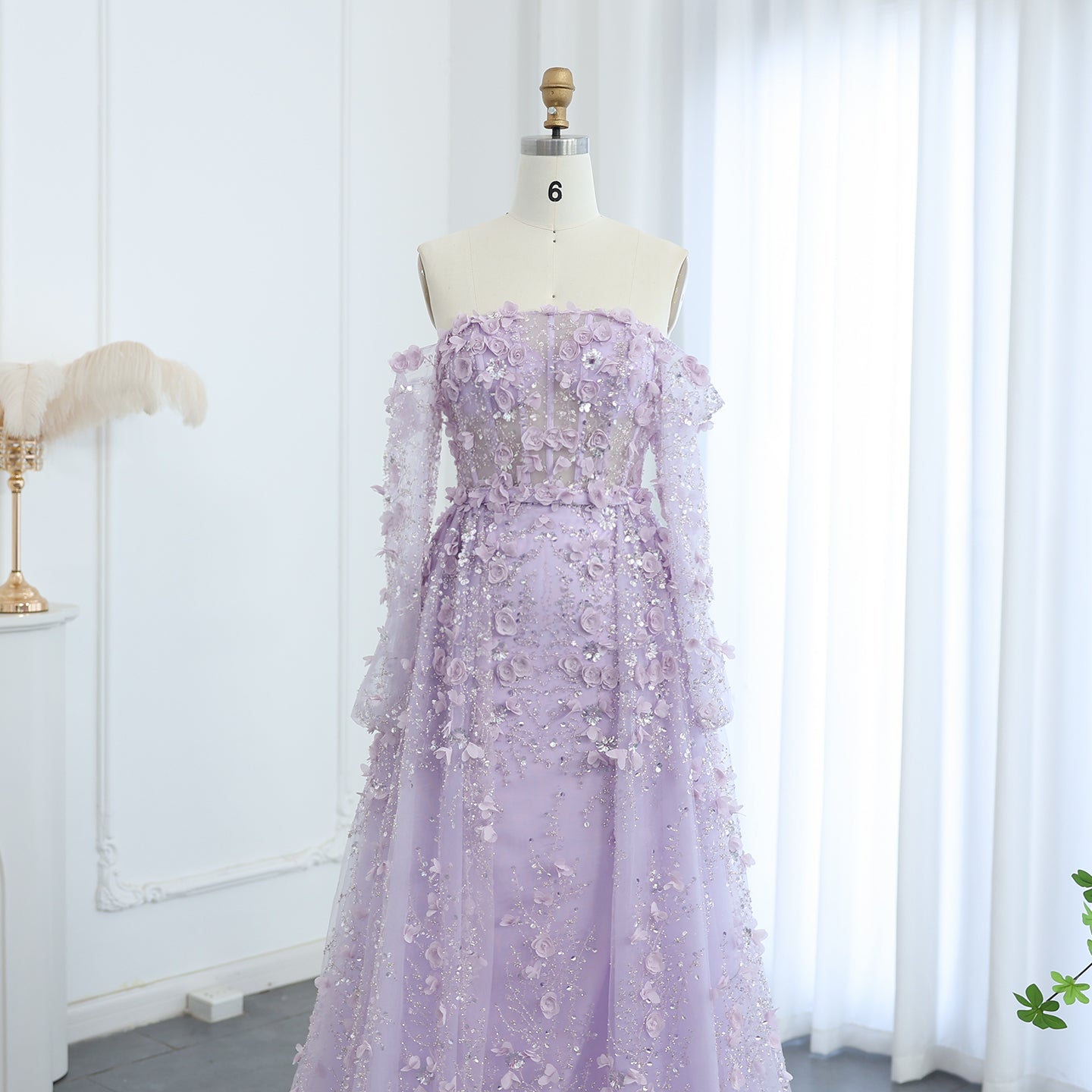 Elegant 3D Flowers Pink Evening Dress with Overskirt