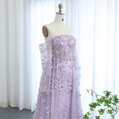 Elegant 3D Flowers Pink Evening Dress with Overskirt