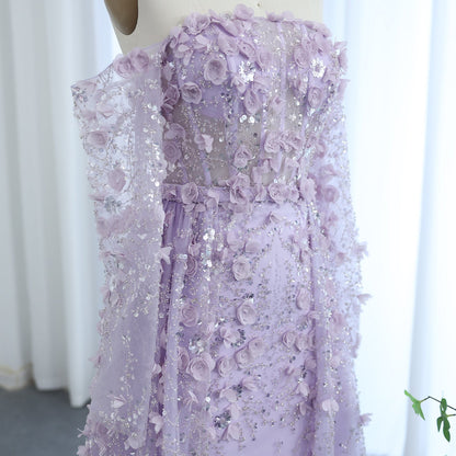 Elegant 3D Flowers Pink Evening Dress with Overskirt