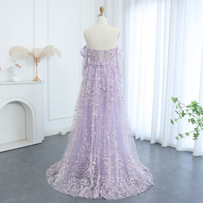 Elegant 3D Flowers Pink Evening Dress with Overskirt