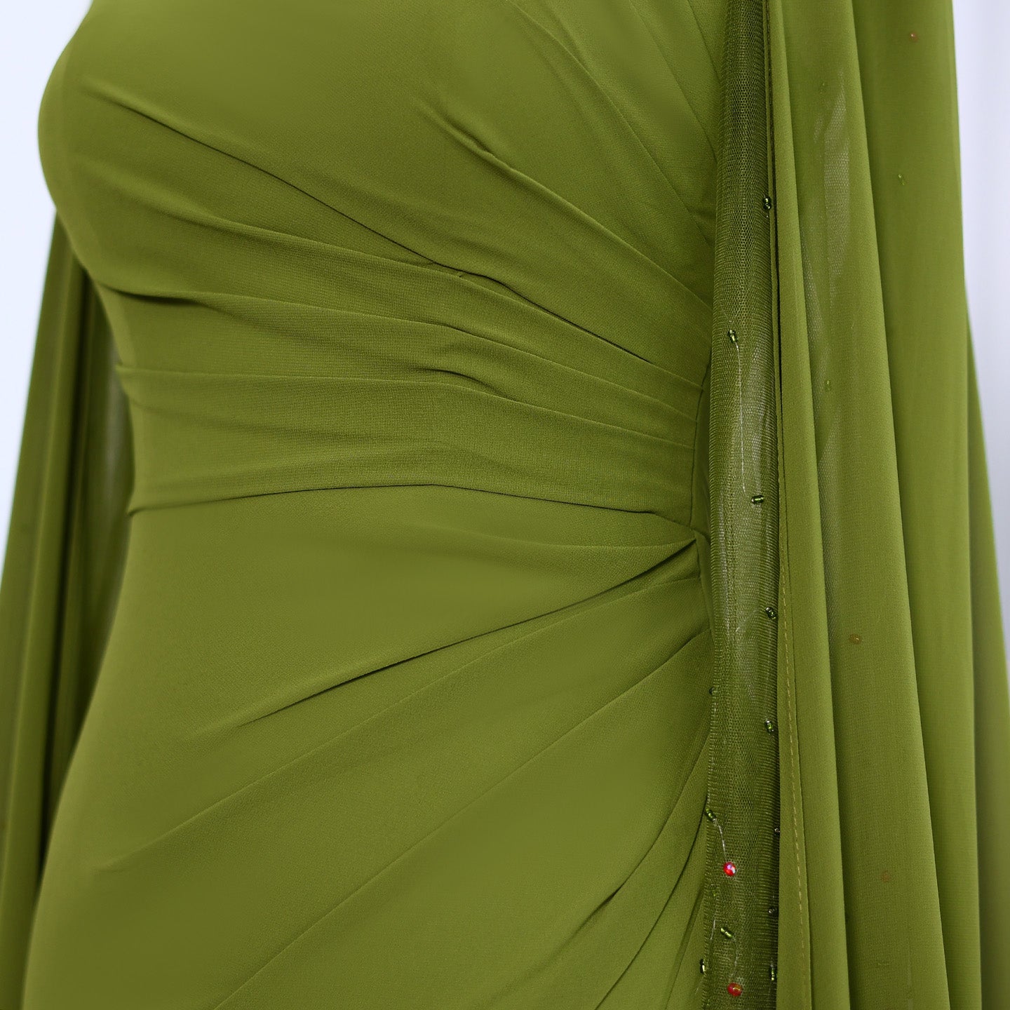Elegant Green Long Sleeve Evening Dress with cape