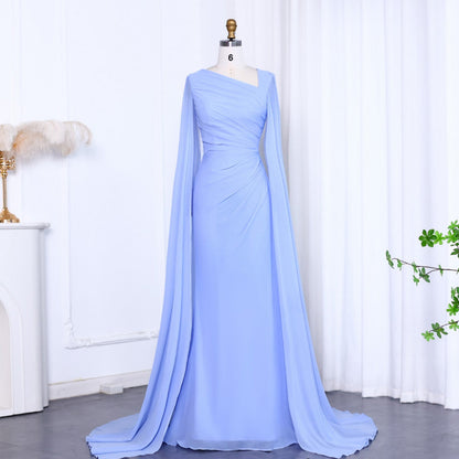 Elegant Green Long Sleeve Evening Dress with cape