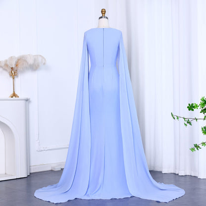 Elegant Green Long Sleeve Evening Dress with cape