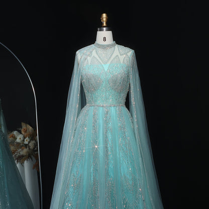 Luxury Pink Evening Dress with Cape Sleeves