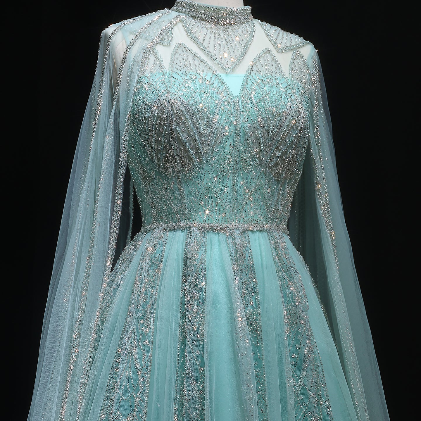Luxury Pink Evening Dress with Cape Sleeves
