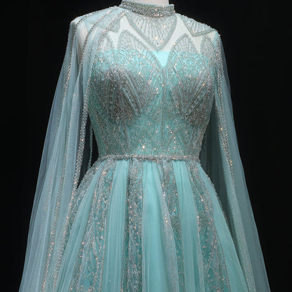 Luxury Pink Evening Dress with Cape Sleeves