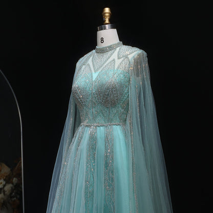Luxury Pink Evening Dress with Cape Sleeves