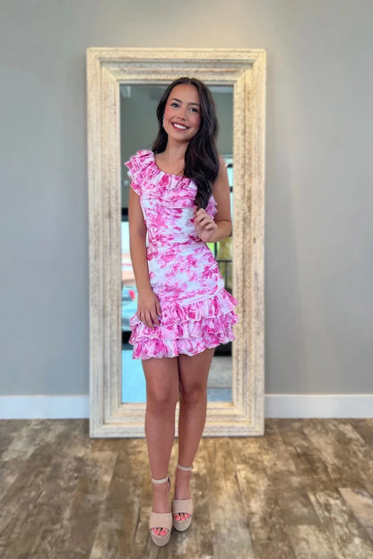 Chic Sheath Foral Printed Short Homecoming Dress