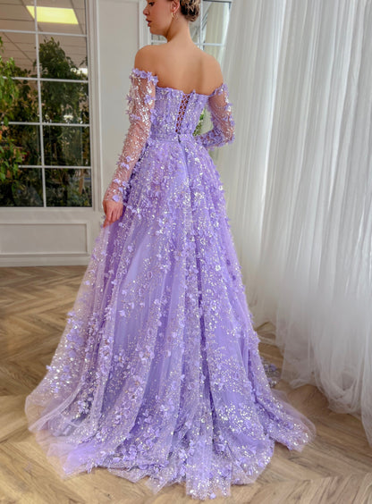 Elegant 3D Flowers Pink Evening Dress with Overskirt