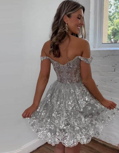 Stunning Tiered Glitter Homecoming Dress With Appliques