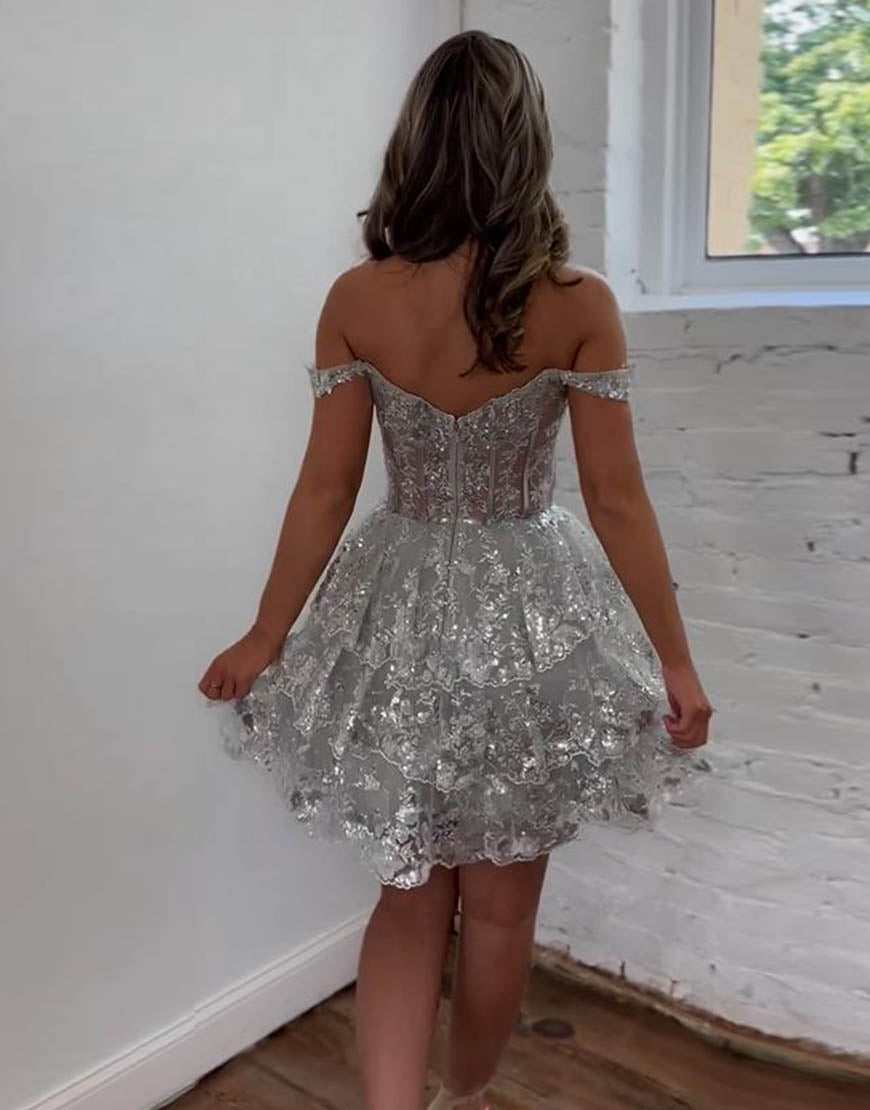 Stunning Tiered Glitter Homecoming Dress With Appliques