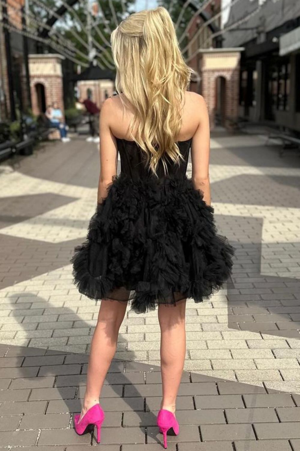 Black Short Tulle Homecoming Dress With Ruffle