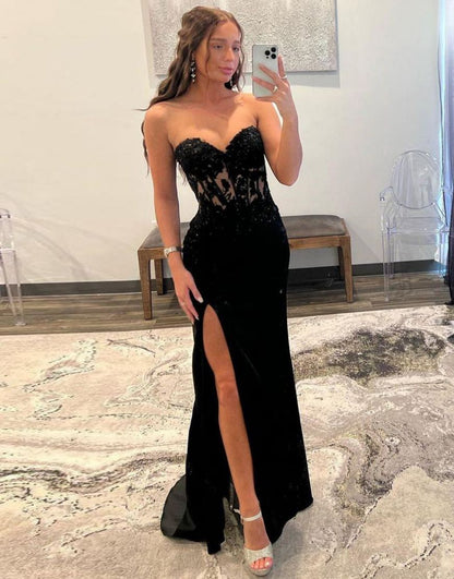 Black Sweetheart Long Prom Dress With Split