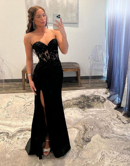 Black Sweetheart Long Prom Dress With Split