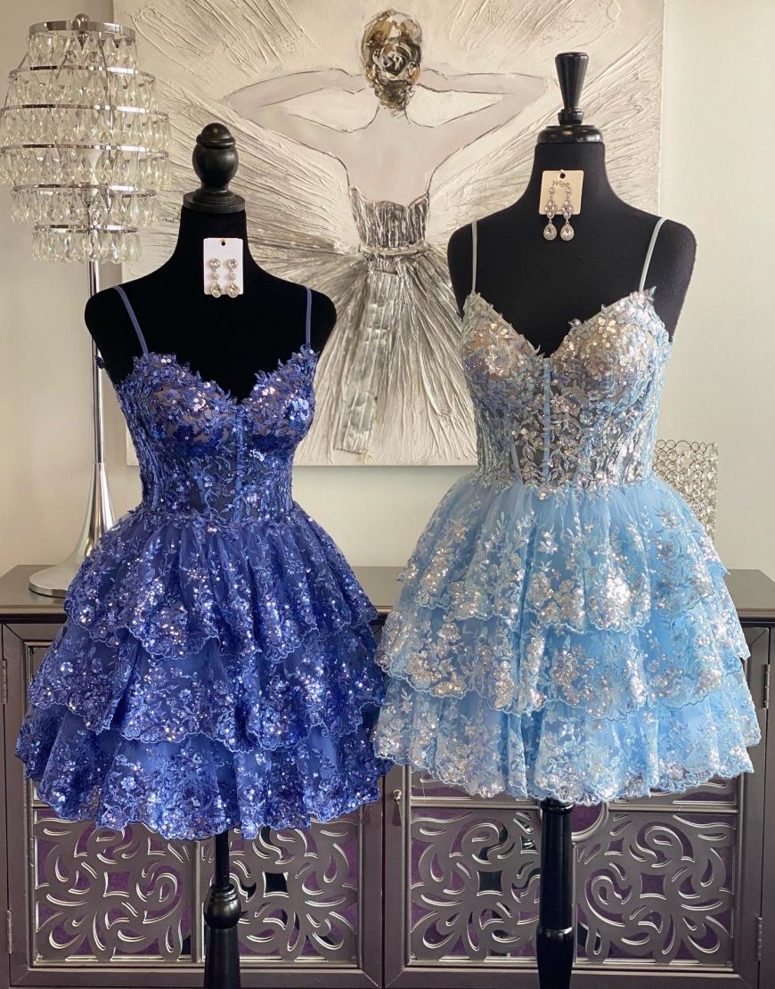Spaghetti Straps Short Layered Homecoming Dress