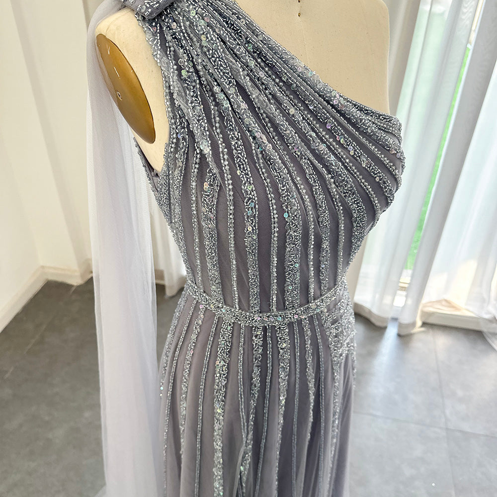 For Sale Luxury Yellow One Shoulder Evening Dress with Cape