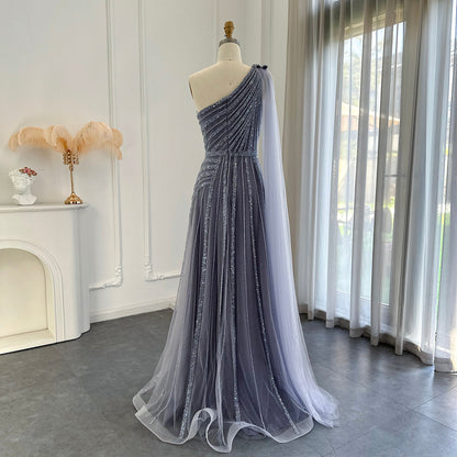 For Sale Luxury Yellow One Shoulder Evening Dress with Cape
