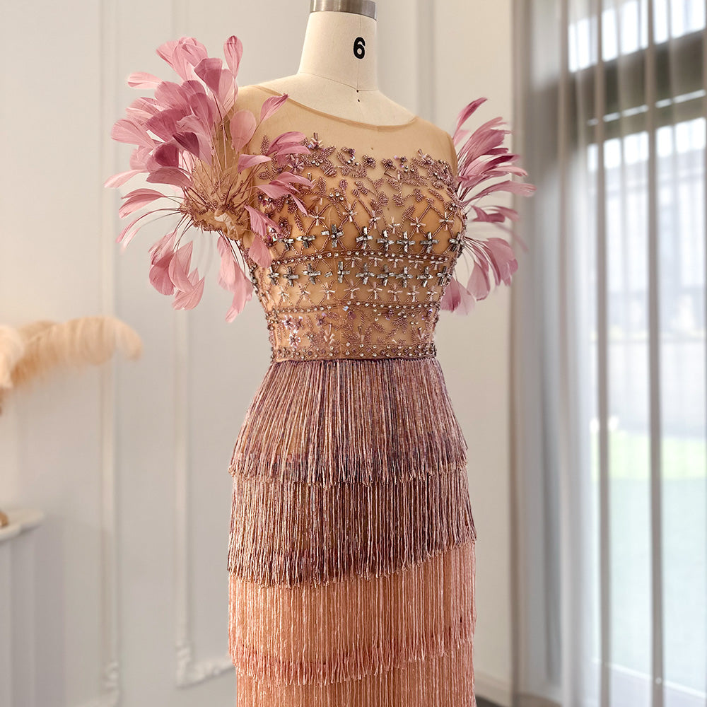 Luxury Feathers Tassel Lilac Evening Dress