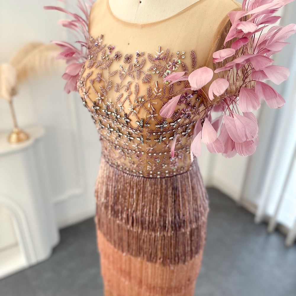 Luxury Feathers Tassel Lilac Evening Dress