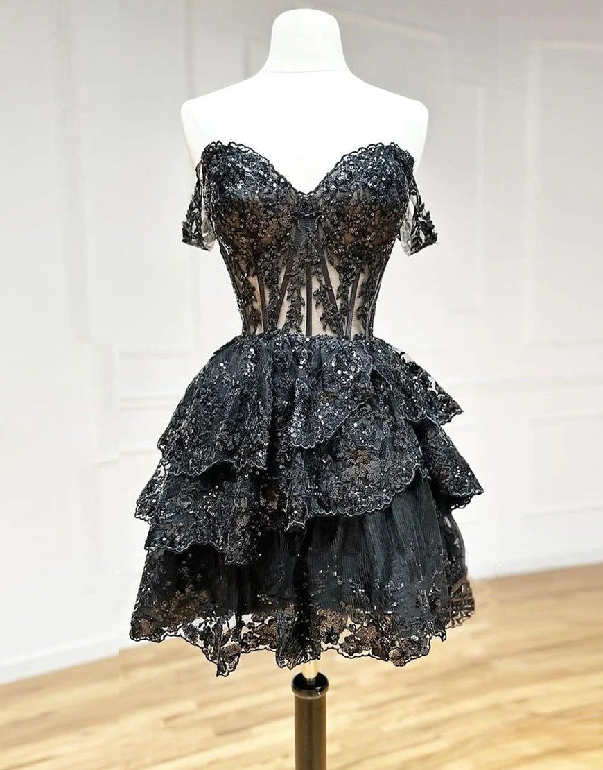 Stunning Tiered Glitter Homecoming Dress With Appliques