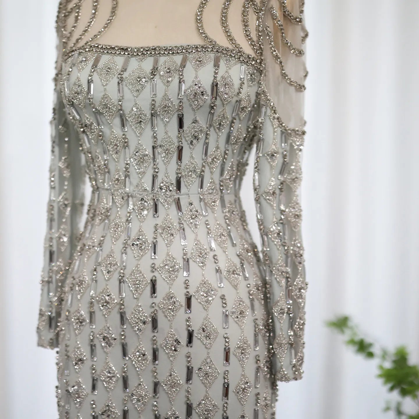 Luxury Sage Green Long Sleeves Mermaid Evening Dress