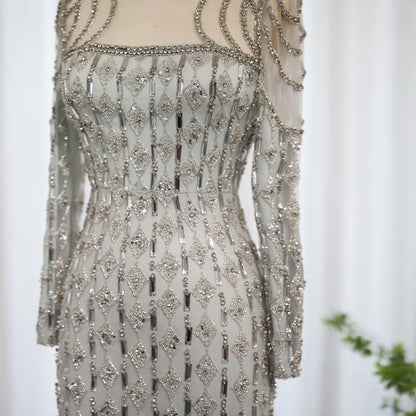 Luxury Sage Green Long Sleeves Mermaid Evening Dress