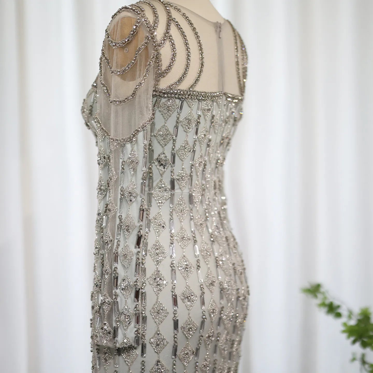 Luxury Sage Green Long Sleeves Mermaid Evening Dress