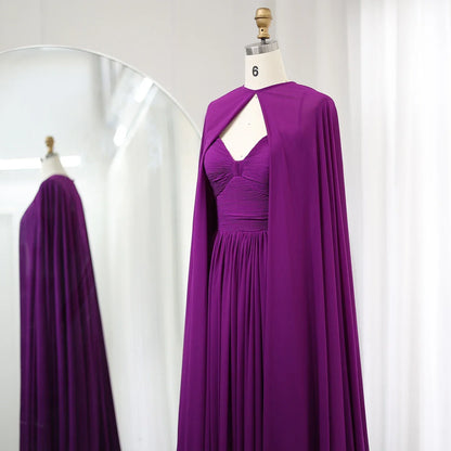 Elegant Purple Chiffon Evening Dress with Cape